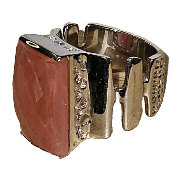 Designer LARGE Sterling Silver & Deep Pink Faceted Rhodochrosite Ring Size 7 - Picture 1 of 13
